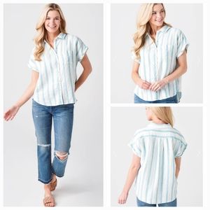 Faherty Blue and White Striped Button Down Shirt